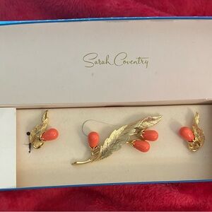 Sarah Coventry Gold and Orange Leaf Brooch Set